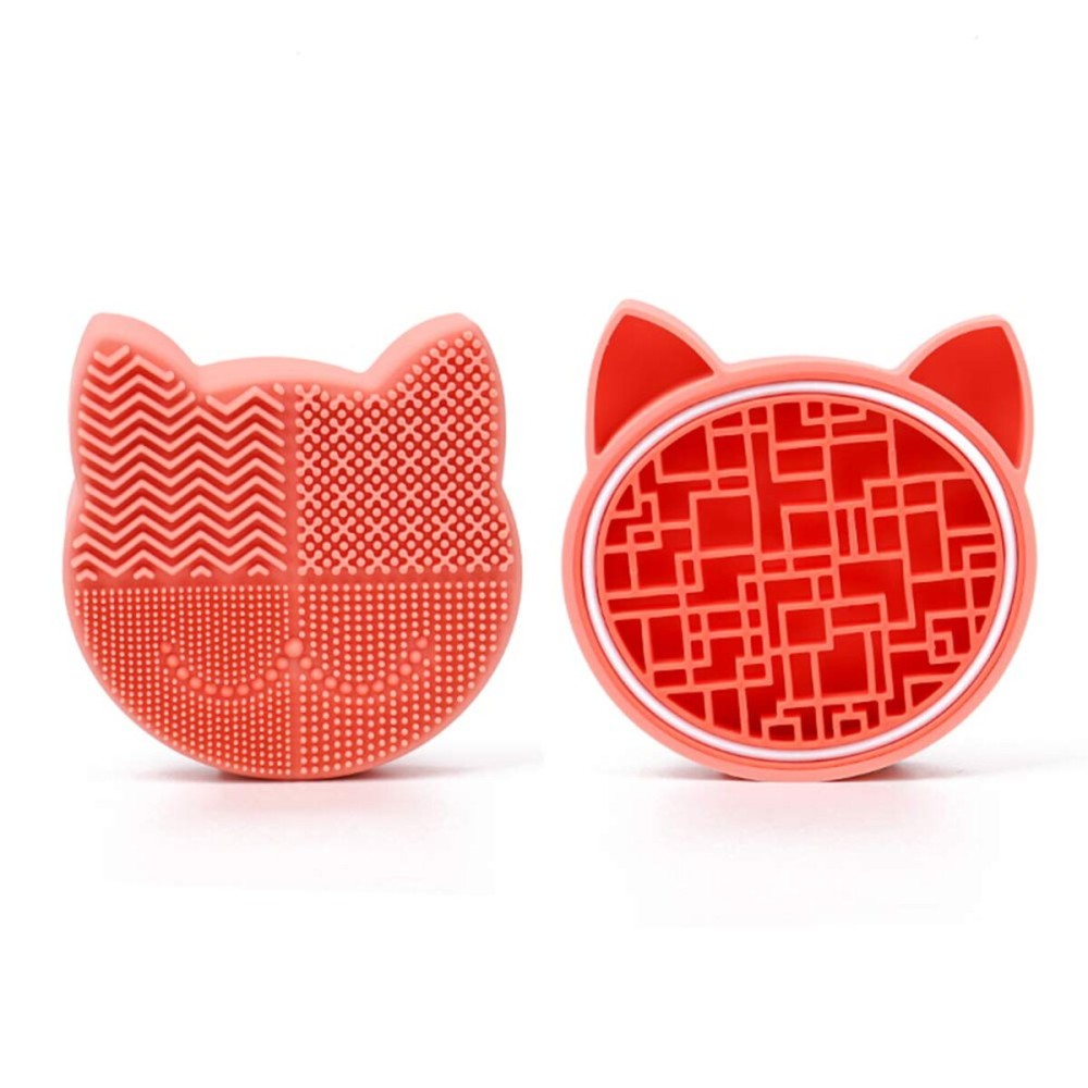 Silicon Makeup Brush Cleaner Mat with Drying Holder - Portable Cat Shaped Cosmetic Brush Cleaner Pad - New Orange Silicon Makeup Brush Cleaner Mat with Drying Holder - Portable Cat Shaped Cosmetic Brush Cleaner Pad - New Orange