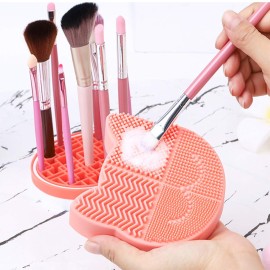 Silicon Makeup Brush Cleaner Mat with Drying Holder - Portable Cat Shaped Cosmetic Brush Cleaner Pad - New Orange Silicon Makeup Brush Cleaner Mat with Drying Holder - Portable Cat Shaped Cosmetic Brush Cleaner Pad - New Orange