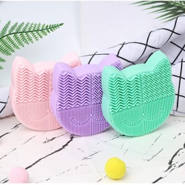 Silicon Makeup Brush Cleaner Mat with Drying Holder - Portable Cat Shaped Cosmetic Brush Cleaner Pad - New Orange Silicon Makeup Brush Cleaner Mat with Drying Holder - Portable Cat Shaped Cosmetic Brush Cleaner Pad - New Orange