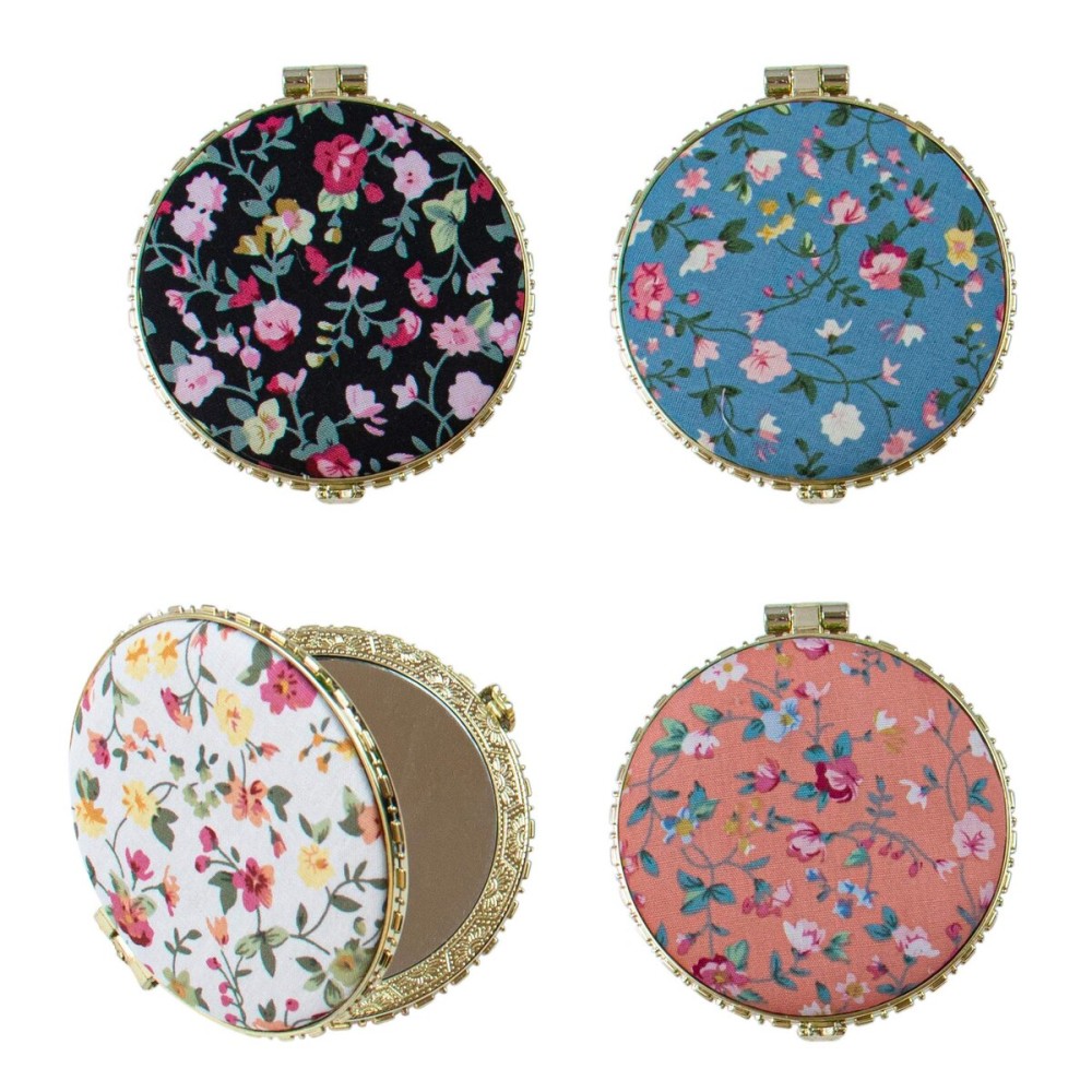 AUEAR, 4 Pack Retro Floral Makeup Compact Small Pocket Purse Mirrors Beauty Handheld Folding Portable Travel for Women Lady
