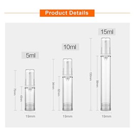 10 Pcs Clear Airless Pump Bottles,Refillable Empty Transparent Plastic Airless Lotion Pump Vacuum Container Diffuser Travel Size Lotion Sample Packing Vial-FREE Funnel,Dropper (15ml/0.5 Qunce)