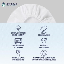 New Road Health Supply - Rinse Free Shampoo Cap, Shampoo and Condition Without Water, Shower Cap for Women and Men, PH Balanced and Hypoallergenic, for Camping Essentials, Elderly, 6-Pack