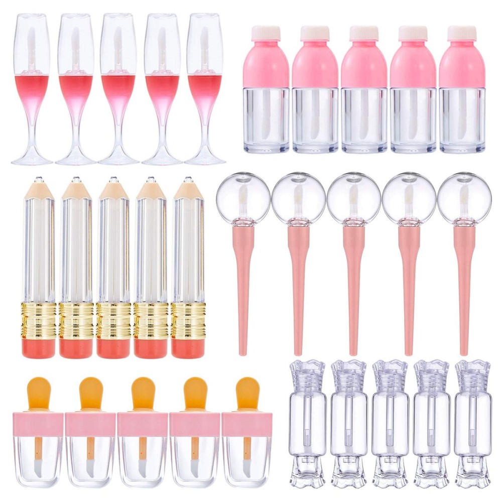Vankcp 30 Pcs Cute Empty Lip Gloss Tubes, 6 Styles Lip Glaze Tubes Novelty Red Wine Glass Lip Oil Bottles Empty Lip,Refillable Lip Balm Containers for Women Girls DIY(5/8/10ML)