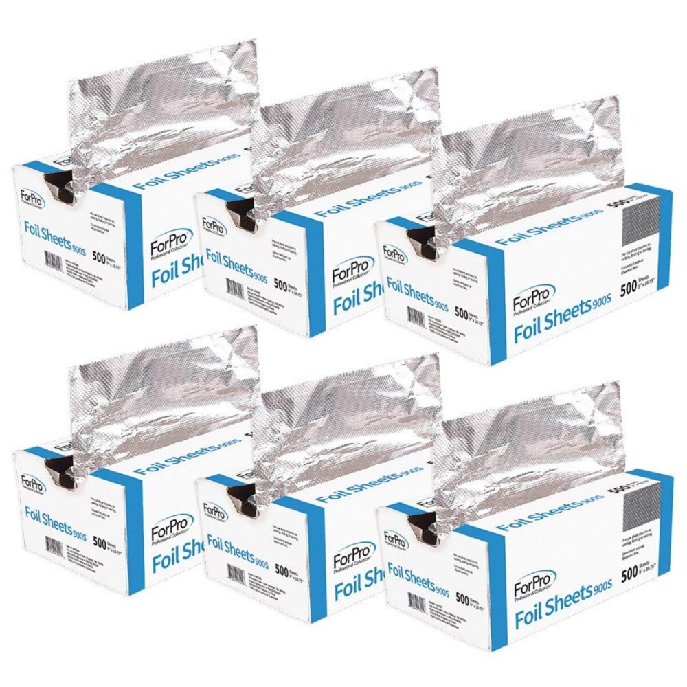ForPro Professional Collection Embossed Foil Sheets 900S, Aluminum Foil, Pop-Up Dispenser, for Hair Color Application and Highlighting, Food Safe, 9 W x 10.75 L, 500-Count (Pack of 6)