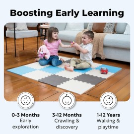 MioTetto Foam Floor Tiles for Kids - Non-Toxic Soft Comfortable Baby Play Mat, Thick Tummy Time Mat, Interlocking Foam Tiles for Development & Crawling, Soft Cushioned Play mat for Babies 6-12 Months