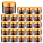 IRON BILL 1 Oz Amber Round Glass Jars with Inner Liners and Gold Lids(24PCS) Empty Cream Containers Refillable Cosmetic Vials for Cosmetics, Lotions, Ointment, Body Scrubs & Balms