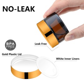 IRON BILL 1 Oz Amber Round Glass Jars with Inner Liners and Gold Lids(24PCS) Empty Cream Containers Refillable Cosmetic Vials for Cosmetics, Lotions, Ointment, Body Scrubs & Balms