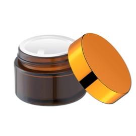 IRON BILL 1 Oz Amber Round Glass Jars with Inner Liners and Gold Lids(24PCS) Empty Cream Containers Refillable Cosmetic Vials for Cosmetics, Lotions, Ointment, Body Scrubs & Balms