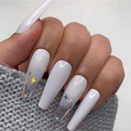 Gangel Coffin False Nails Sparkle Star Fake Nail Full Cover Pure White Fake Nails Long Ballerina Acrylic Press on Nails Party Christmas Gifts for Women and Girls 24Pcs Gangel Coffin False Nails Sparkle Star Fake Nail Full Cover Pure White Fake Nails Long Ballerina Acrylic Press on Nails Party Christmas Gifts for Women and Girls 24Pcs