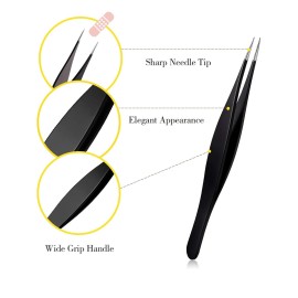 Honoson 6 Pieces Pointed Tweezers Ingrown Hair Precision Needle Point Tip Tweezers Stainless Steel for Nose Facial Hair Eyebrow Blackhead Remover(Black)