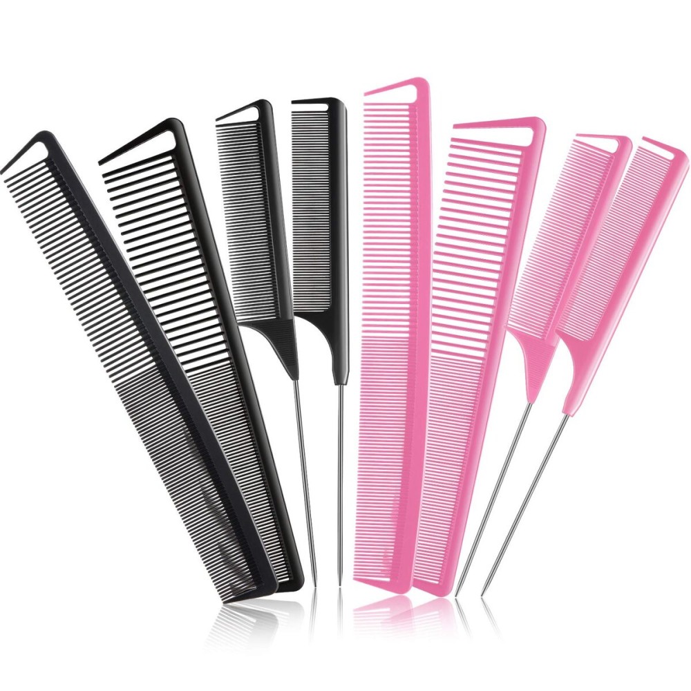 8 Pieces Fine Tooth Rat Tail Combs for Women Parting Carbon Fiber Teasing Styling and Cutting Comb Fiber Pintail Hairdressing Supplies for Braids Salon Home, Black and Pink 8 Pieces Fine Tooth Rat Tail Combs for Women Parting Carbon Fiber Teasing Styling and Cutting Comb Fiber Pintail Hairdressing Supplies for Braids Salon Home, Black and Pink