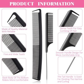8 Pieces Fine Tooth Rat Tail Combs for Women Parting Carbon Fiber Teasing Styling and Cutting Comb Fiber Pintail Hairdressing Supplies for Braids Salon Home, Black and Pink 8 Pieces Fine Tooth Rat Tail Combs for Women Parting Carbon Fiber Teasing Styling and Cutting Comb Fiber Pintail Hairdressing Supplies for Braids Salon Home, Black and Pink