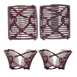 2 Pieces Adjustable Elastic Hair Comb Stretchy Plastic Double Banana Clip No Crease Pins for Women Curly Thick Wavy Hair Ponytail (Black, Coffee)