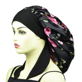 Extra Large Sleep Cap Satin Bonnet for Sleeping Long Hair Bonnet for Women Large Night Cap for Curly Hair XL Silk Bonnets Rose