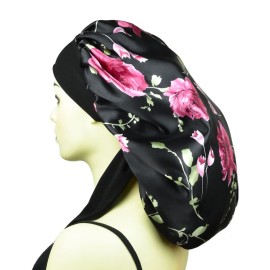 Extra Large Sleep Cap Satin Bonnet for Sleeping Long Hair Bonnet for Women Large Night Cap for Curly Hair XL Silk Bonnets Rose