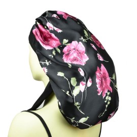 Extra Large Sleep Cap Satin Bonnet for Sleeping Long Hair Bonnet for Women Large Night Cap for Curly Hair XL Silk Bonnets Rose