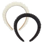 Glamlily Headbands for Women - White Velvet 2-Pack, 6.5 - Rhinestone Padded Headbands & Pearl Embellishments - Thick Padded Crystal Hairbands for Wedding & Daily Wear