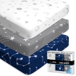 Fitted Unisex Crib Sheets (3 Pack) by GROW WILD - Jersey Knit Cotton Crib Sheets for Boys or Girls, 52 x 28 x 9 Crib Bedding Set (Moon, Stars and Constellation)