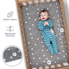 Fitted Unisex Crib Sheets (3 Pack) by GROW WILD - Jersey Knit Cotton Crib Sheets for Boys or Girls, 52 x 28 x 9 Crib Bedding Set (Moon, Stars and Constellation)