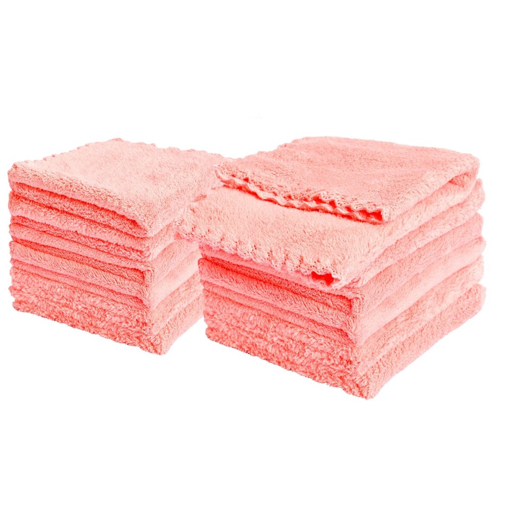 Kyapoo Baby Washcloths 12 Pack 12x12 Inches Microfiber Coral Fleece Extra Absorbent and Soft for Newborns, Infants and Toddlers-Pink
