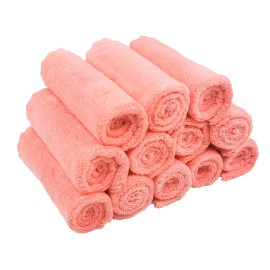 Kyapoo Baby Washcloths 12 Pack 12x12 Inches Microfiber Coral Fleece Extra Absorbent and Soft for Newborns, Infants and Toddlers-Pink