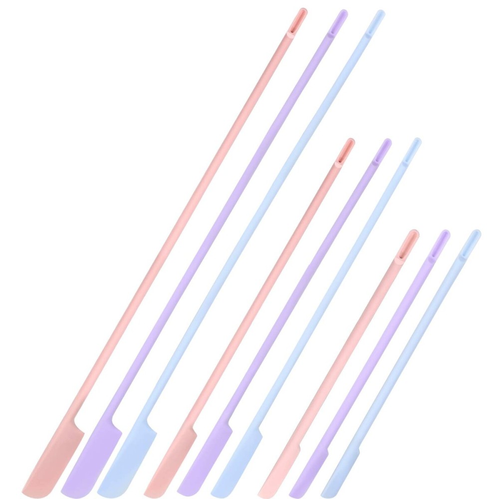 9 Pieces Last 3 Sizes Silicone Spatula for Beauty and Kitchen Makeup Spatula Silicone Bottle Scraper Lotion for Girls and Women (Pink, Purple and Blue)