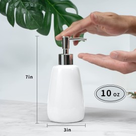 White Hand Soap Dispenser Ceramics Bottles with Elegant Pump Top Bathroom Empty Shampoo Bottles 10oz/300ml