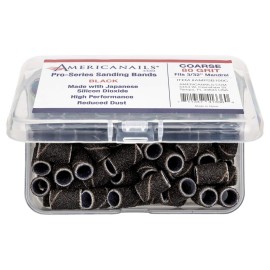 Americanails Pro-Series Black, Coarse 80 Grit, Professional Sanding Bands for Acrylic Nail File Drill, E-File Sanding Drill Bit Piece Set, Nail Polishing and Filing Tools - 100 Count