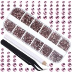 LPBeads 3456 Pieces 6 Sizes Lt.Amethyst Flat Back Round Crystal Rhinestones for Crafts Nails Art Face Makeup Clothes DIY with Pick Up Tweezers and Picking Pen