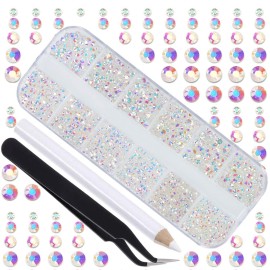 LPBeads 3456 Pieces 6 Sizes Paradise Flat Back Round Crystal Rhinestones for Crafts Nails Art Face Makeup Clothes DIY with Pick Up Tweezers and Picking Pen