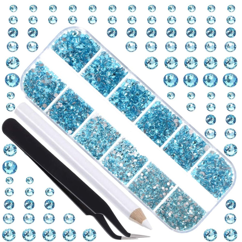 LPBeads 3456 Pieces 6 Sizes Aquamarine Flat Back Round Crystal Rhinestones for Crafts Nails Art Face Makeup Clothes DIY with Pick Up Tweezers and Picking Pen LPBeads 3456 Pieces 6 Sizes Aquamarine Flat Back Round Crystal Rhinestones for Crafts Nails Art Face Makeup Clothes DIY with Pick Up Tweezers and Picking Pen