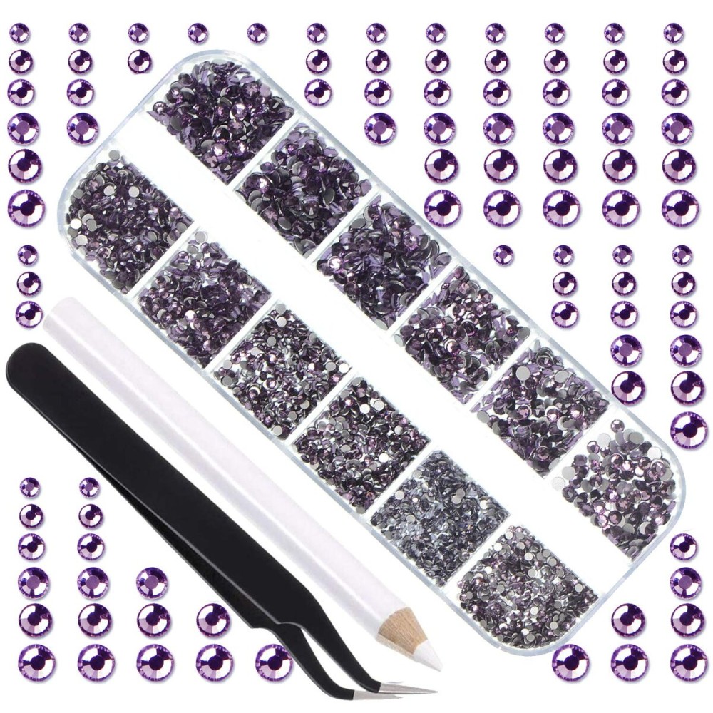 LPBeads 3456 Pieces 6 Sizes Tanzanite Flat Back Round Crystal Rhinestones for Crafts Nails Art Face Makeup Clothes DIY with Pick Up Tweezers and Picking Pen
