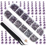 LPBeads 3456 Pieces 6 Sizes Tanzanite Flat Back Round Crystal Rhinestones for Crafts Nails Art Face Makeup Clothes DIY with Pick Up Tweezers and Picking Pen