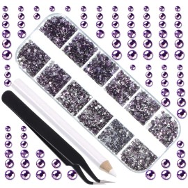 LPBeads 3456 Pieces 6 Sizes Tanzanite Flat Back Round Crystal Rhinestones for Crafts Nails Art Face Makeup Clothes DIY with Pick Up Tweezers and Picking Pen