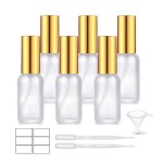 6 Pack 1 Oz Frosted Glass Spray Bottles with Fine Mist Sprayer & Golden Pump Cap,Empty Travel Size Perfume Atomizer Liquid Containers for Essential Oils-Stickers,Pipette&Funnel included (Pack of 6)