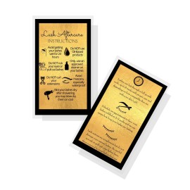 Lash Extension Aftercare Instructions Cards | 50 Pack | Double Sided Size 3.5 x 2 inches After Care (2-3 Week Fillers) | Black with Gold Look Design