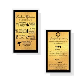 Lash Extension Aftercare Instructions Cards | 50 Pack | Double Sided Size 3.5 x 2 inches After Care (2-3 Week Fillers) | Black with Gold Look Design