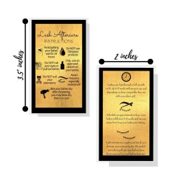 Lash Extension Aftercare Instructions Cards | 50 Pack | Double Sided Size 3.5 x 2 inches After Care (2-3 Week Fillers) | Black with Gold Look Design
