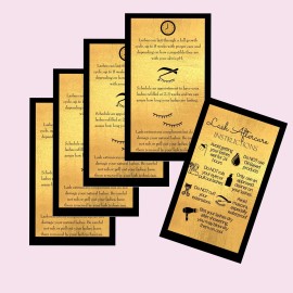 Lash Extension Aftercare Instructions Cards | 50 Pack | Double Sided Size 3.5 x 2 inches After Care (2-3 Week Fillers) | Black with Gold Look Design