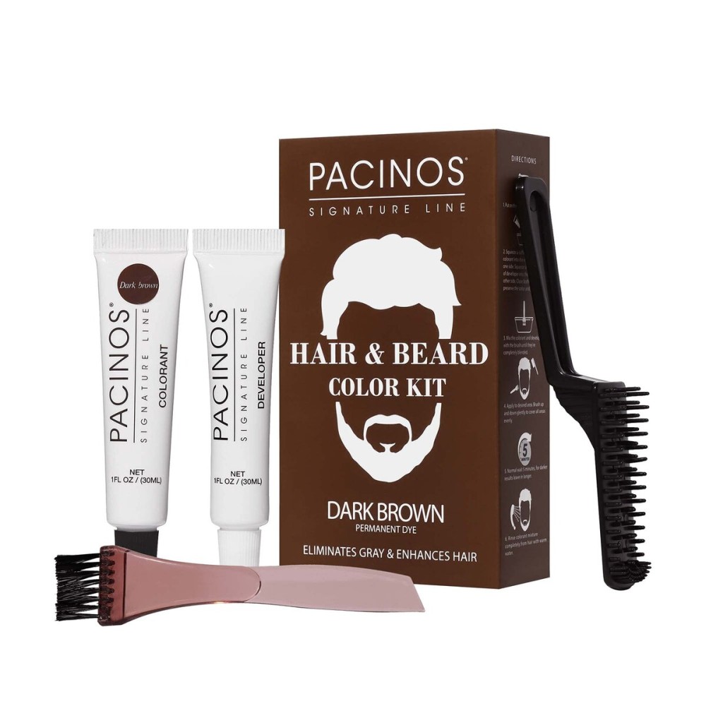 Pacinos Hair & Beard Color Kit (Dark Brown) - Hair Color For Men, Eliminates Grays in 5 minutes, Easy to Apply Brush-In Formula, Enhances Appearance of Hair, For Moustache & Beard Pacinos Hair & Beard Color Kit (Dark Brown) - Hair Color For Men, Eliminates Grays in 5 minutes, Easy to Apply Brush-In Formula, Enhances Appearance of Hair, For Moustache & Beard