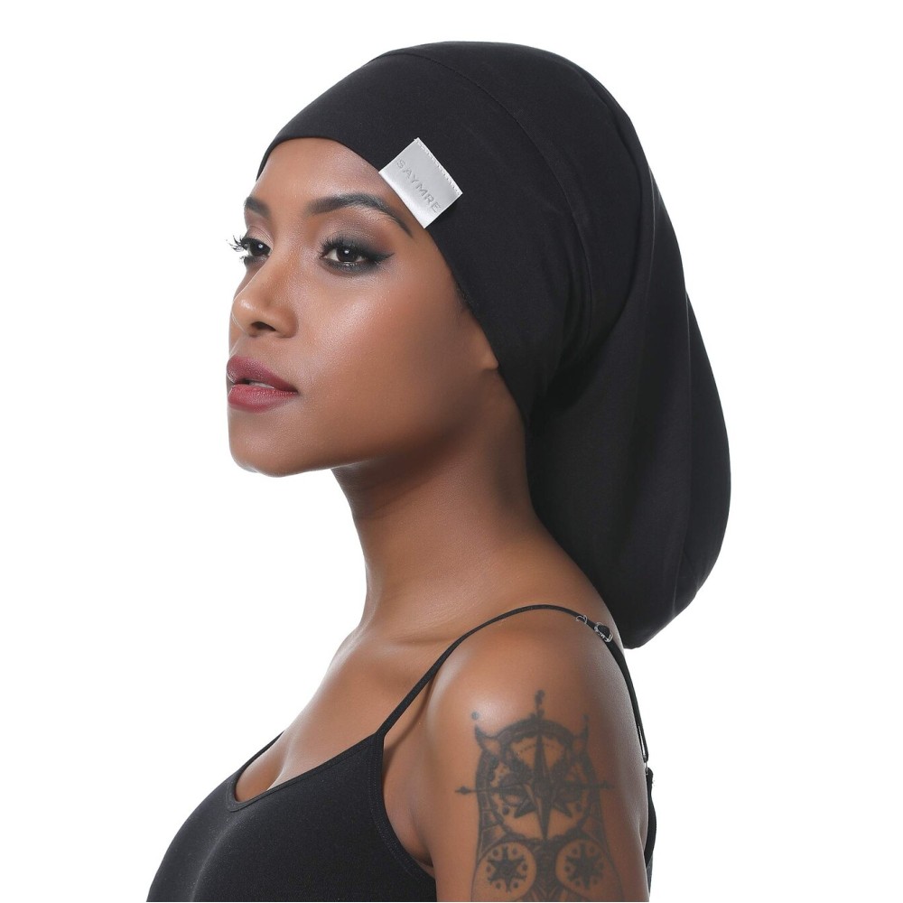 SAYMRE Large Satin Lined Bonnet Silky Hair Wrap Sleep Cap - Adjustable Beanie Slouchy Hats Bonnets for Women Long,Curly Hair (XX-Large, Black) SAYMRE Large Satin Lined Bonnet Silky Hair Wrap Sleep Cap - Adjustable Beanie Slouchy Hats Bonnets for Women Long,Curly Hair (XX-Large, Black)
