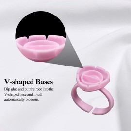 Fenshine 100 PCS Lash Glue Holder Glue Ring Cups Lash Extension Volume Lashes Quick Blossom Cups for Eyelash Extension Supply, 2 Methods of Use (Pink)