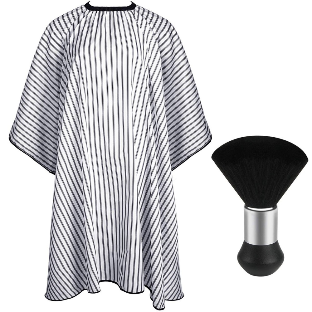 FEBSNOW Professional Hair Cutting Cape with Neck Duster Brush, Salon Barber Cape, Hair Cutting Accessories (Stripe) FEBSNOW Professional Hair Cutting Cape with Neck Duster Brush, Salon Barber Cape, Hair Cutting Accessories (Stripe)
