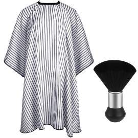 FEBSNOW Professional Hair Cutting Cape with Neck Duster Brush, Salon Barber Cape, Hair Cutting Accessories (Stripe)