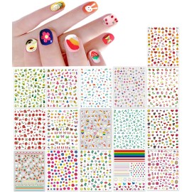 New 16 Large Sheets Nail Stickers for Women Kids Teens Little Girls Self Adhesive Nail Decals for Nail Art Decoration Include Flowers Butterfly Plants Leaves Fruits Rainbow Animals and More