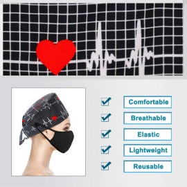 LUCKYBUNNY 3PCS Cute Teeth Working Cap with Button, Women Men Breathable Lace Up Sweatband Work Hat Hair Cover (Cute Tooth)