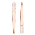 2 Pieces Multifunctional Eyebrow Tweezers with Eyebrow Comb False Eyelashes Applicator Tool Makeup Grooming Tool for Eyebrows or Facial Hair(Rose Gold)