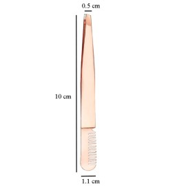 2 Pieces Multifunctional Eyebrow Tweezers with Eyebrow Comb False Eyelashes Applicator Tool Makeup Grooming Tool for Eyebrows or Facial Hair(Rose Gold)