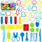 Vaike kauss Dough Tools for Kids, 46Pcs Dough Tools Kit Include Assorted Colors Dough Accessory Molds Rollers Cutters Scissors and Storage Bag for Playing