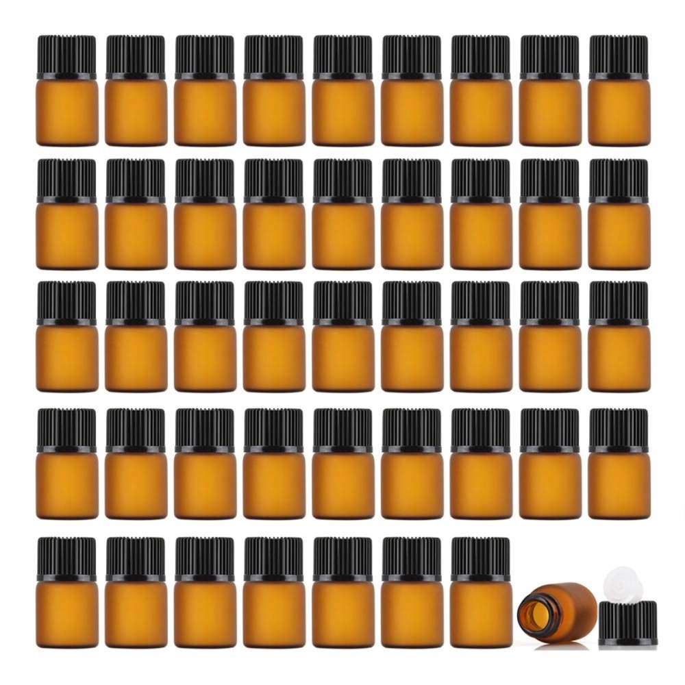 Enslz 2ml (5/8 dram) 50Pcs Mini Amber Glass Essential Oils Sample Bottles Empty Refillable Brown Glass Perfume Bottles (2ml)
